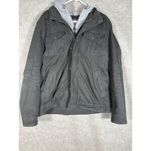 Levis Mens Sherpa Lined Field Jacket Removable Hood Black Canvas Utility Coat L